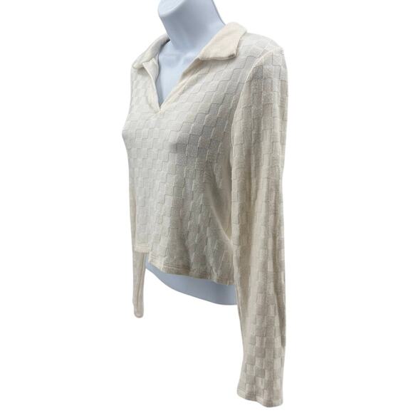 Atelier by Kirious Crop Sweater WMNS M White Pullover VNeck Long Sleeve Stretch - Picture 3 of 7